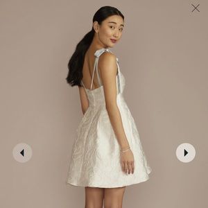DB Studio - Short Bridal Dress - short jacquard a-line dress w/ removable straps